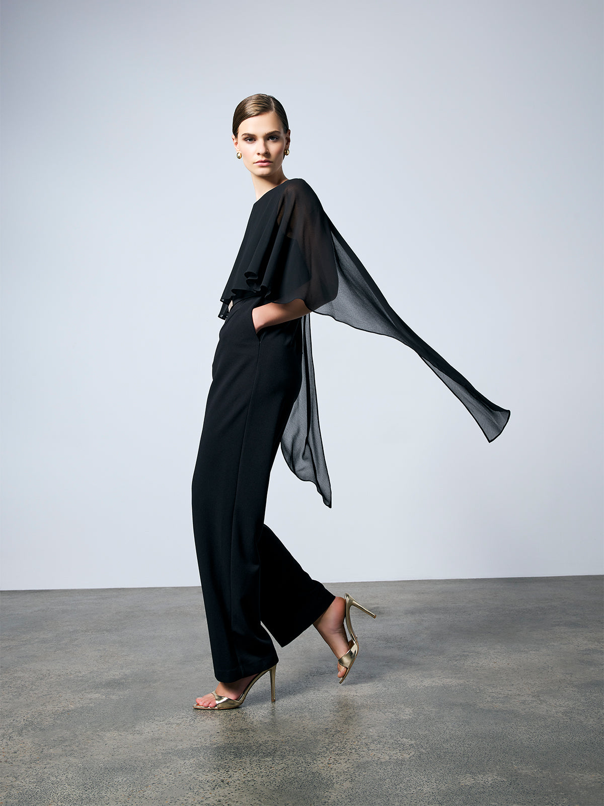 Black Playsuit With Maxi Chiffon Overlay Playsuit With Maxi