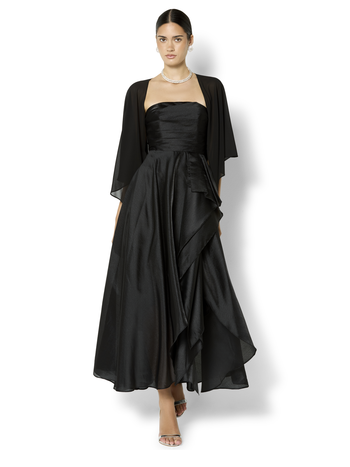 white christmas dresses Lucille Embroidered Chiffon Wrap Dress Black / L main image 0