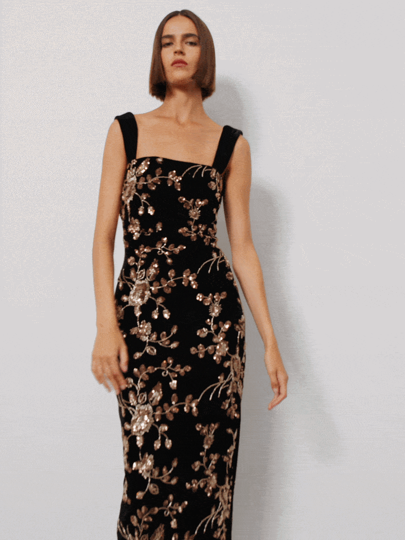 Violetta Black Velvet Sequin Cocktail Dress