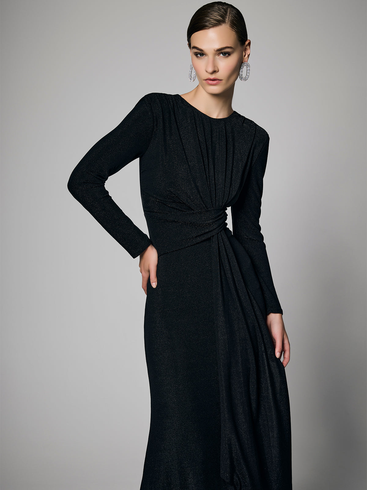 Zoe Black Metallic Knit Gown - Montique Clothing Zoe Black Metallic Knit Gown - Montique Clothing