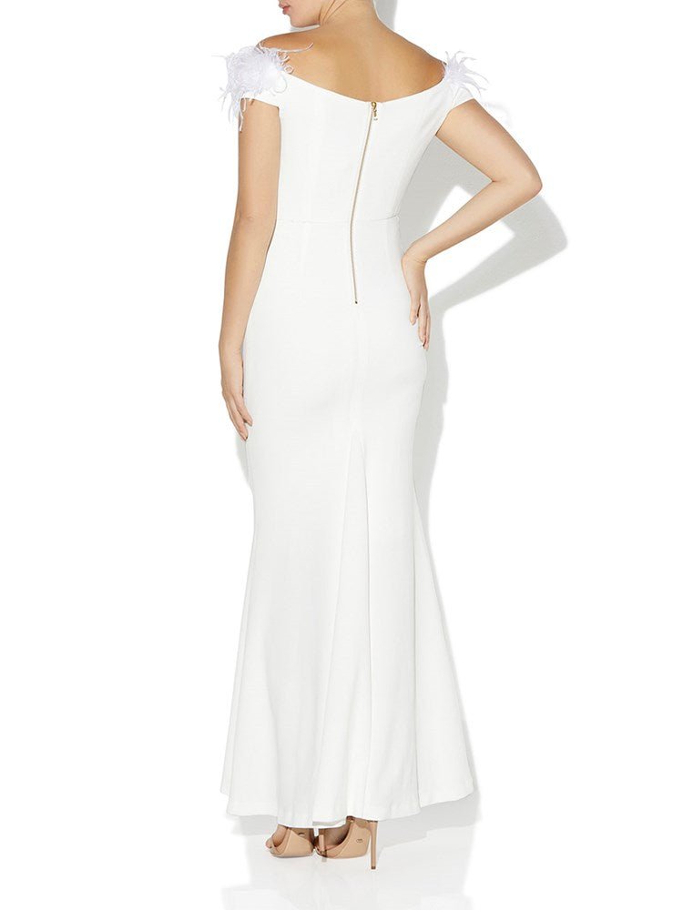 Alessandra Ivory Feather Trim Gown by Montique
