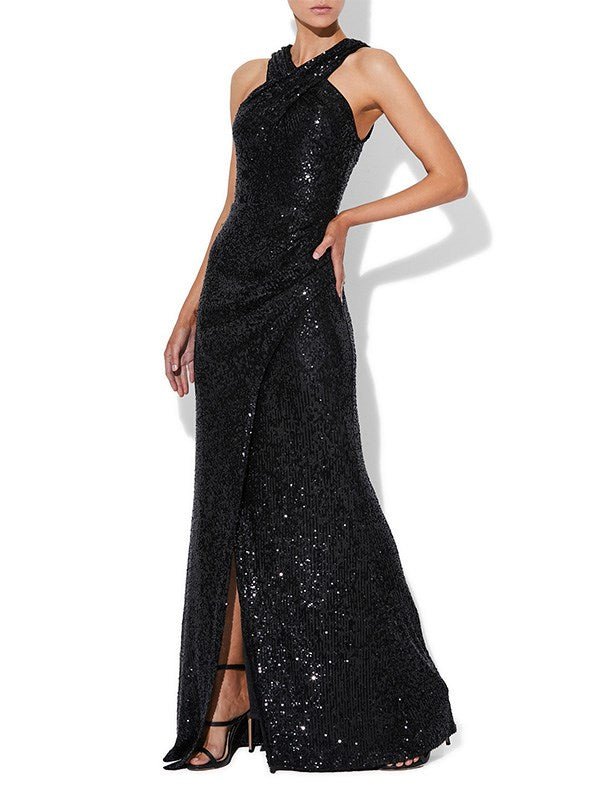 Elsa Black Sequin Gown by Montique