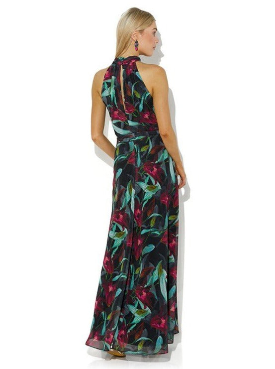 Fifi Tropical Print Halter Gown by Montique