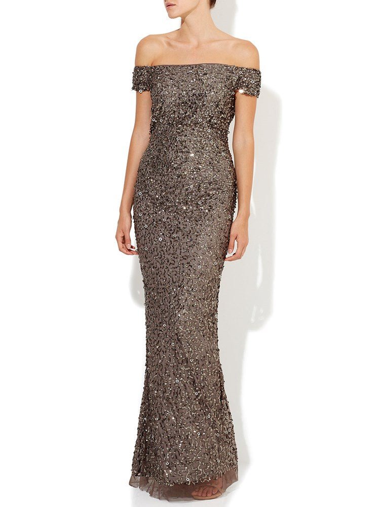 Giselle Gunmetal Hand Beaded Gown by Montique