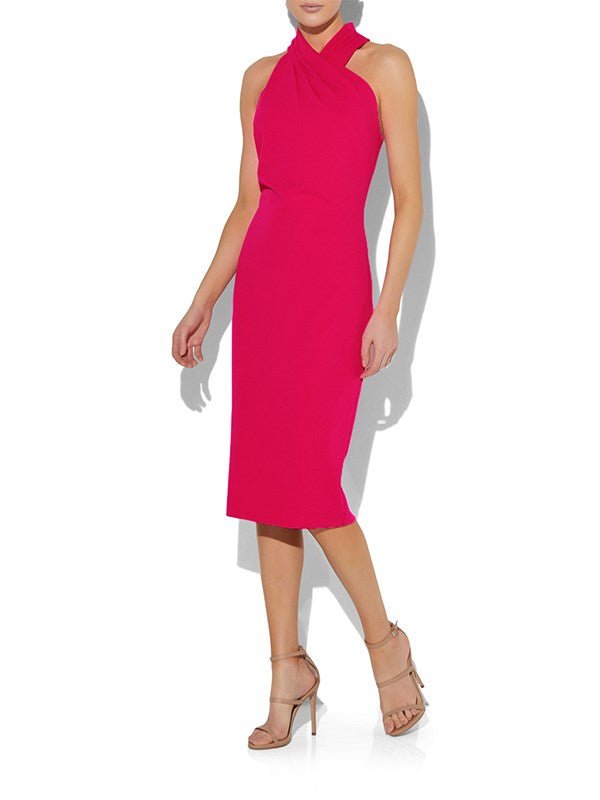 Halo Hot Pink Halter Dress by Montique