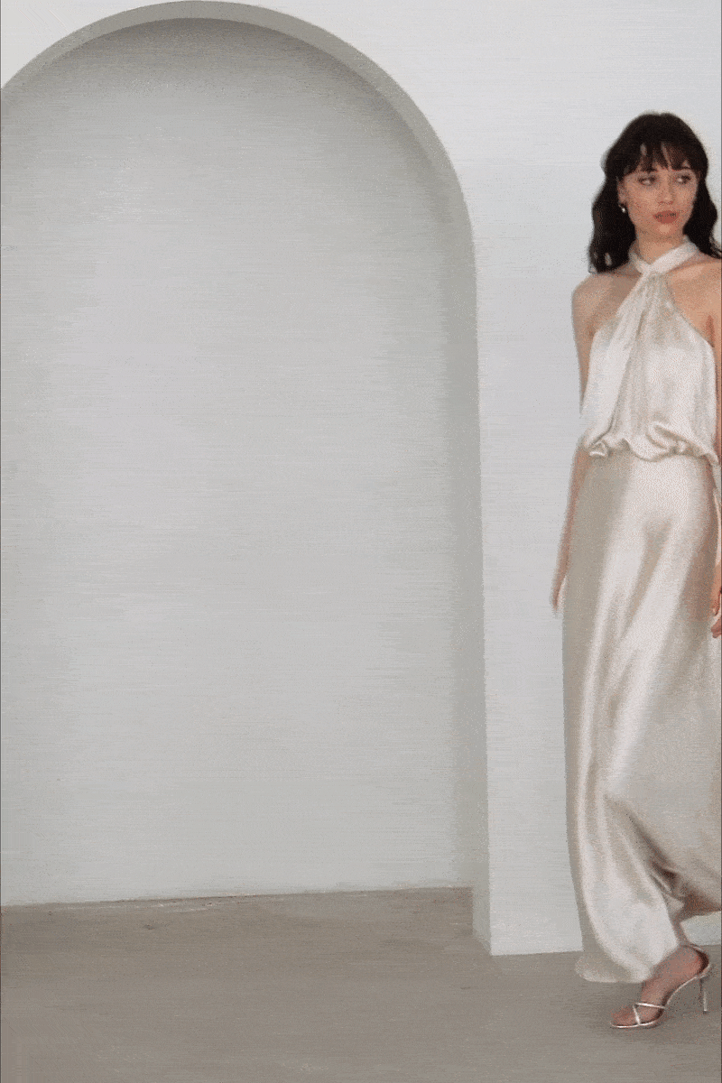 India Champagne Halter Gown by Montique