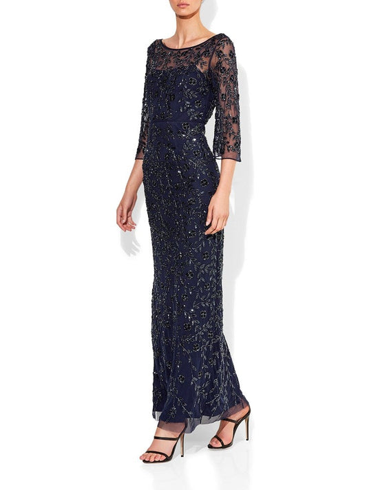 Juliette Navy Hand Beaded Gown by Montique