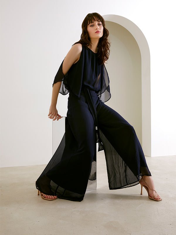 Lucien Navy Chiffon Jumpsuit by Montique