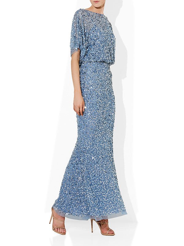 Mimi Sky Blue Hand Beaded Gown by Montique