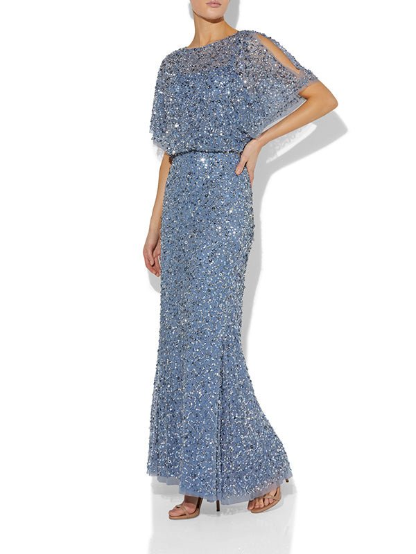 Mimi Sky Blue Hand Beaded Gown by Montique