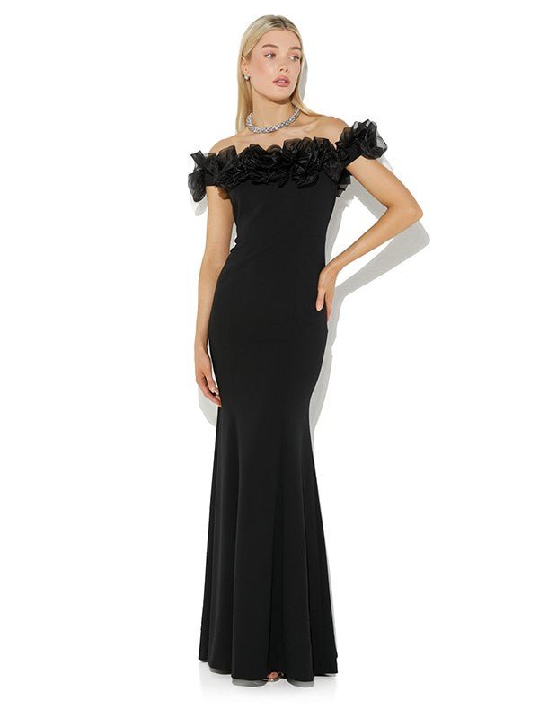 Mischa Black Organza Rose Gown by Montique