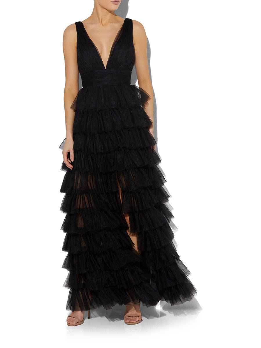 Raven Black Tulle Gown by Montique