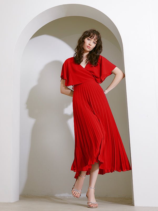 Solana Red Pleated Dress by Montique