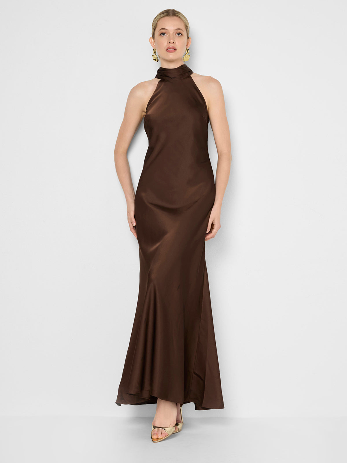 Azalea Chocolate Satin Maxi Dress