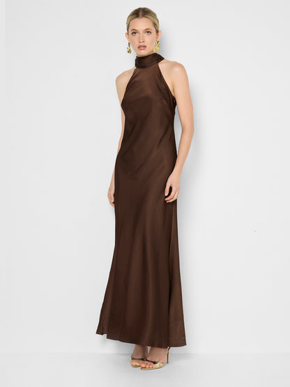 Azalea Chocolate Satin Maxi Dress