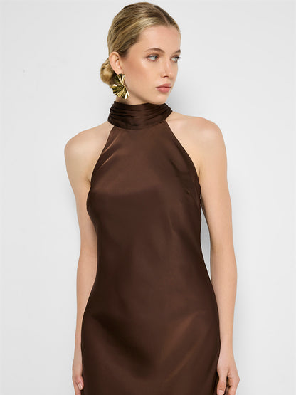 Azalea Chocolate Satin Maxi Dress