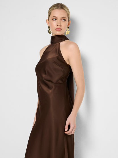Azalea Chocolate Satin Maxi Dress