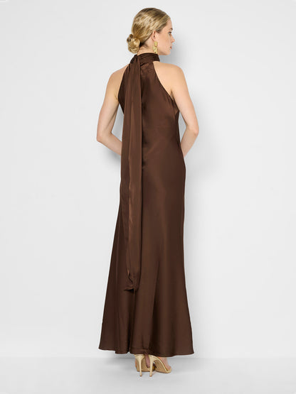 Azalea Chocolate Satin Maxi Dress