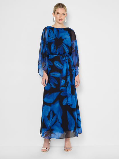 Charlize Sapphire Chiffon Printed Dress