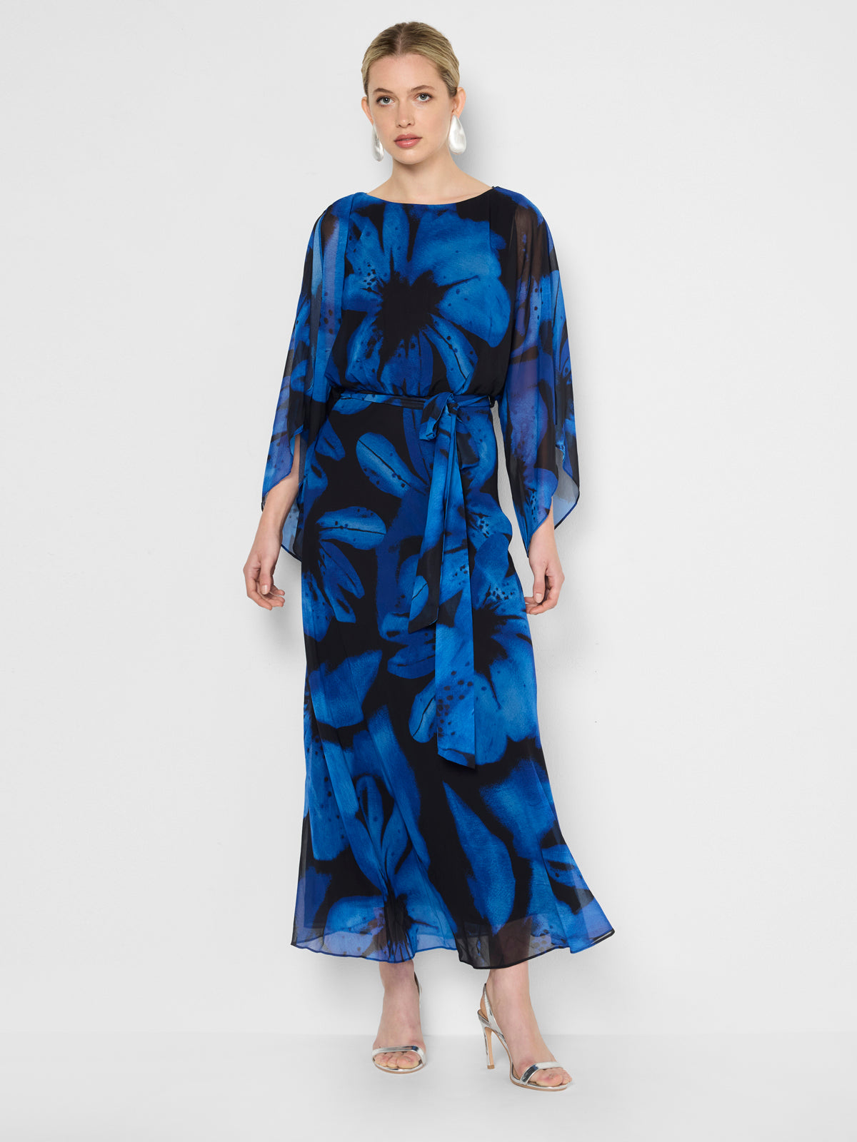 Charlize Sapphire Chiffon Printed Dress