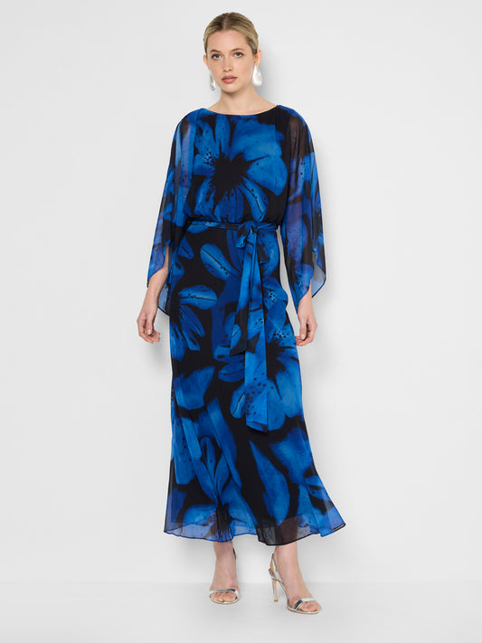 Charlize Sapphire Chiffon Printed Dress