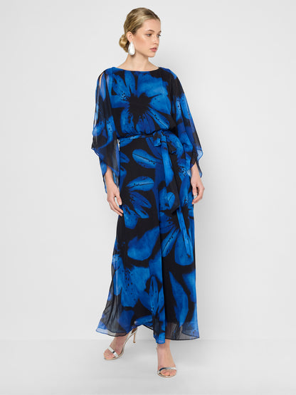 Charlize Sapphire Chiffon Printed Dress
