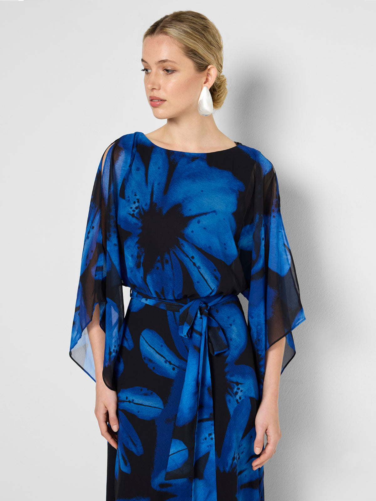 Charlize Sapphire Chiffon Printed Dress