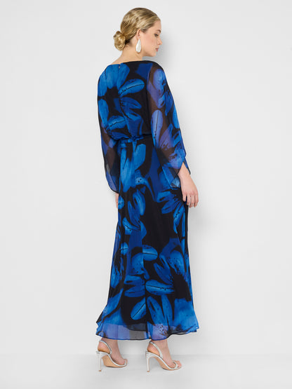Charlize Sapphire Chiffon Printed Dress
