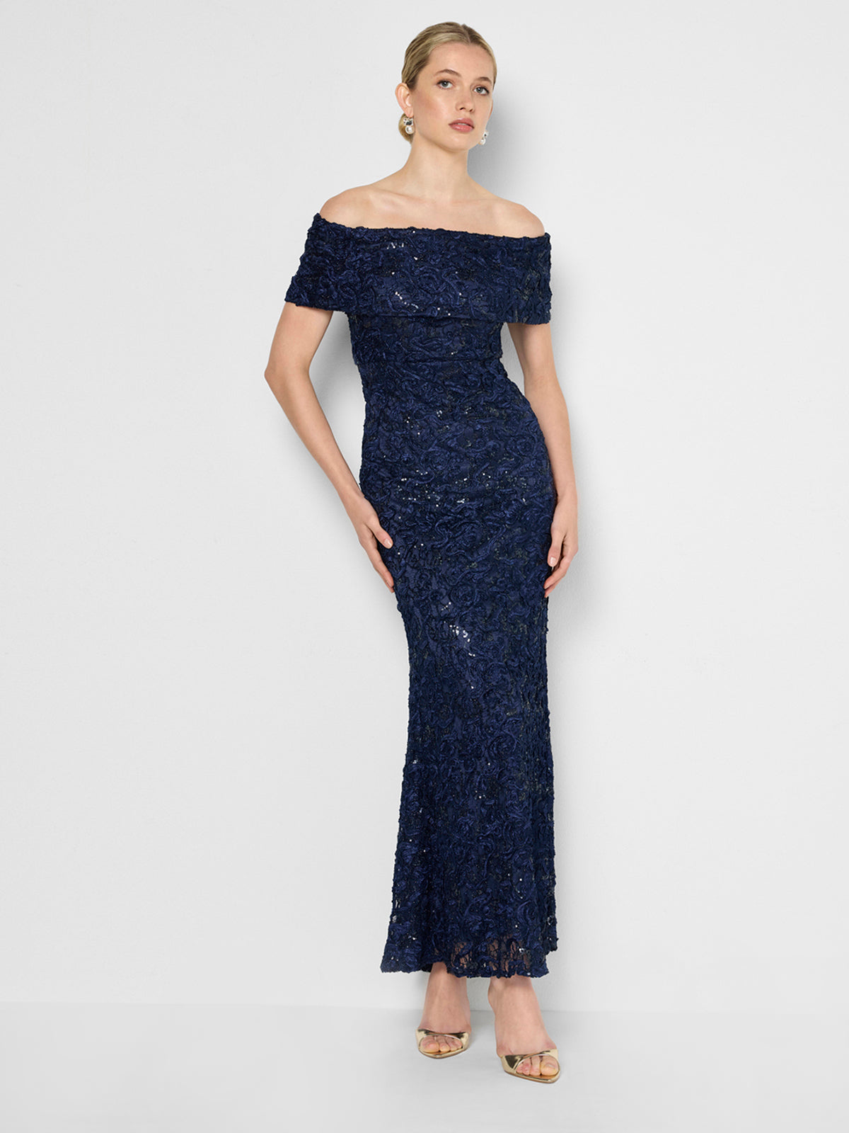 Emerson Navy Off The Shoulder Gown