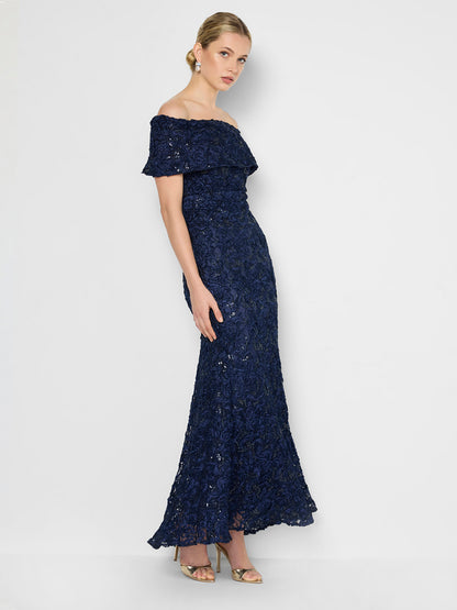 Emerson Navy Off The Shoulder Gown
