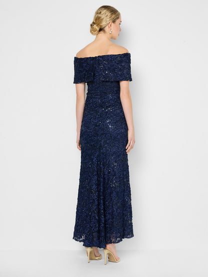 Emerson Navy Off The Shoulder Gown