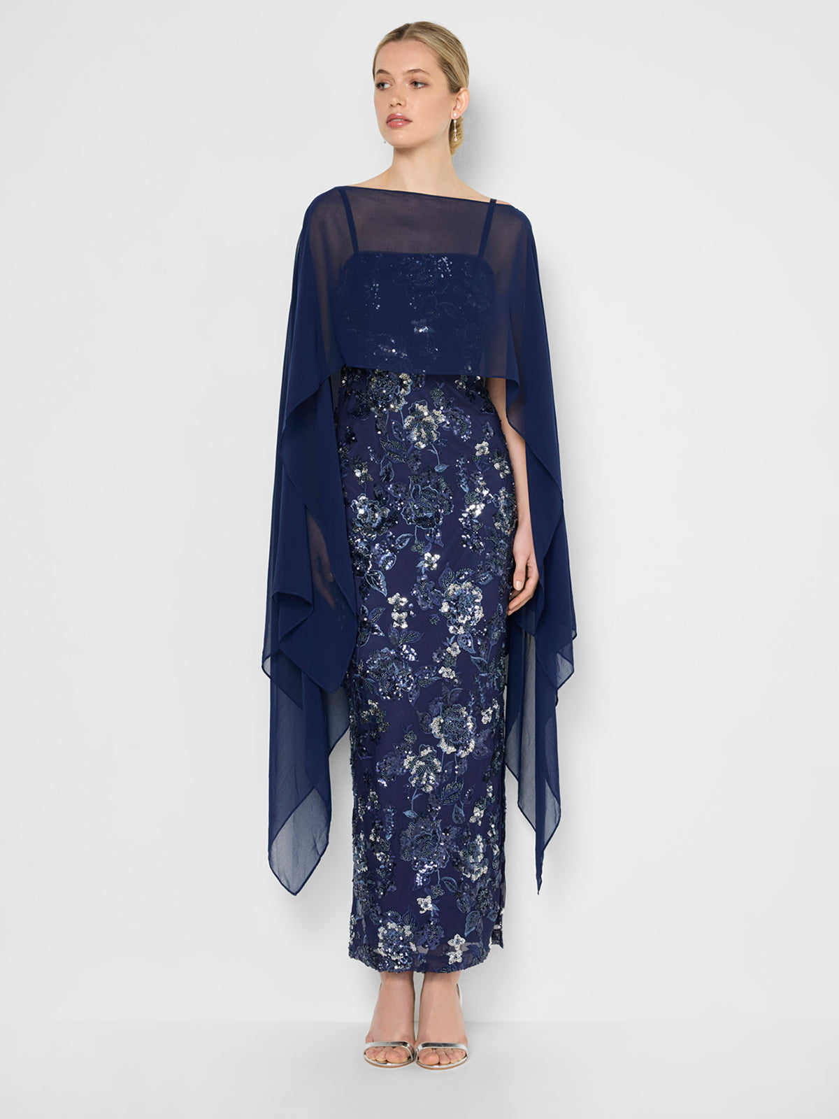 Angeline Navy Chiffon Overlay Wrap