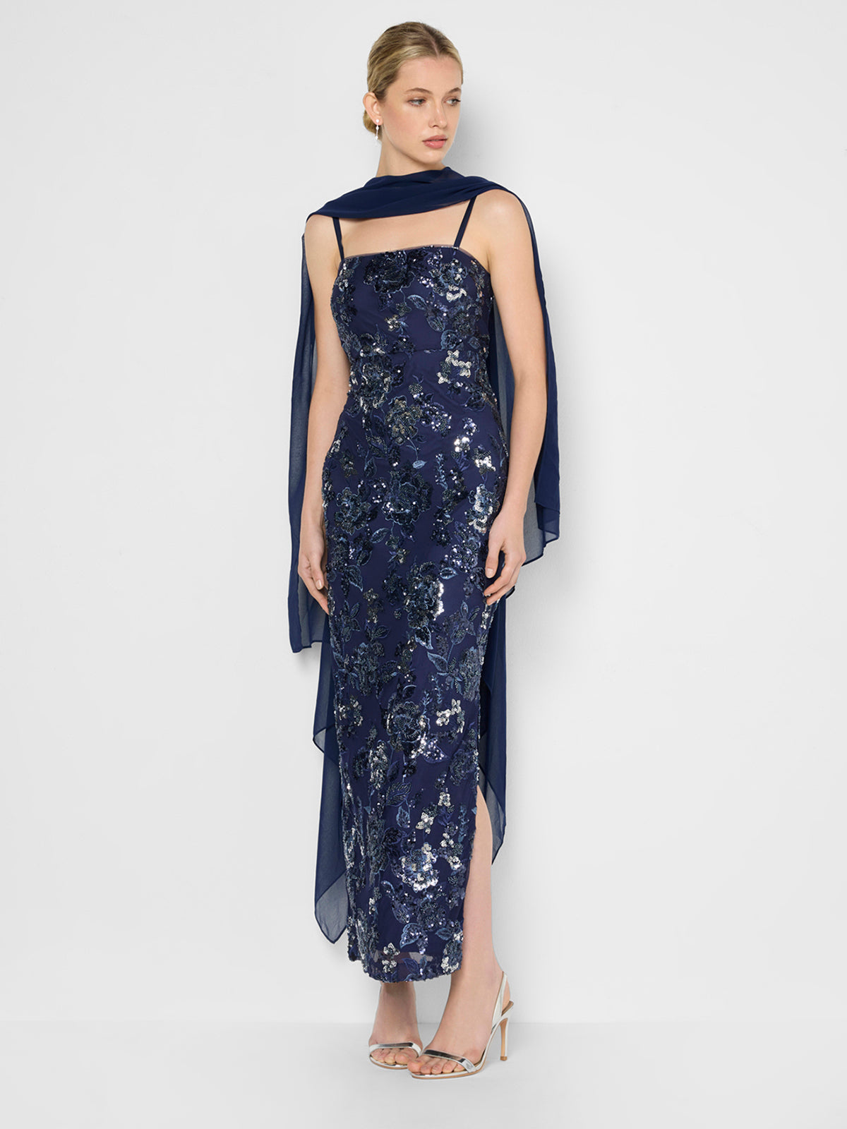 Angeline Navy Chiffon Overlay Wrap