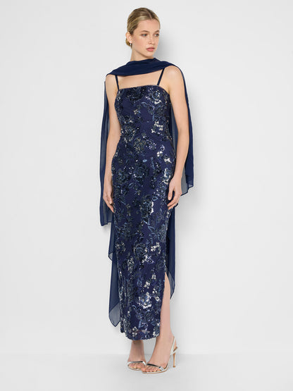 Angeline Navy Chiffon Overlay Wrap