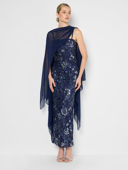 Angeline Navy Chiffon Overlay Wrap