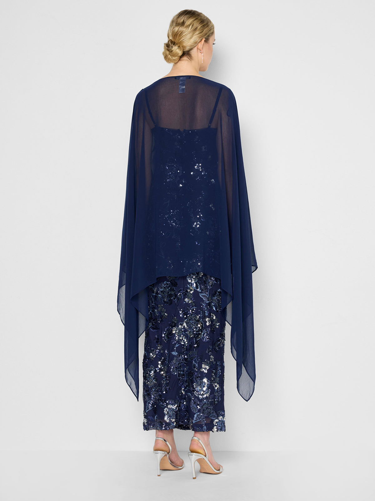 Angeline Navy Chiffon Overlay Wrap
