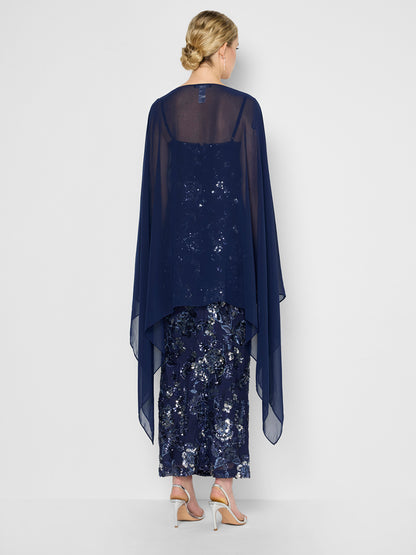 Angeline Navy Chiffon Overlay Wrap