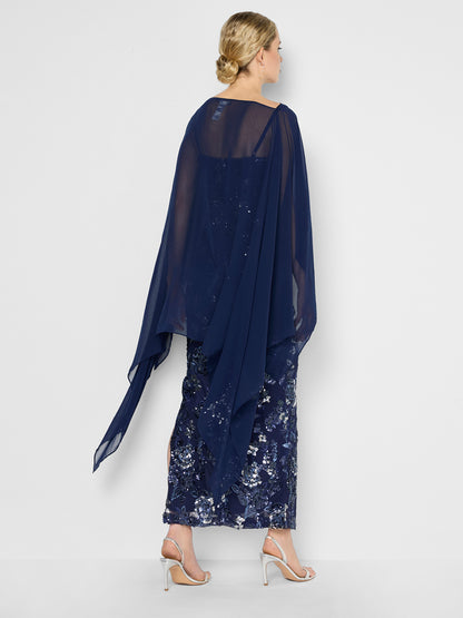 Angeline Navy Chiffon Overlay Wrap