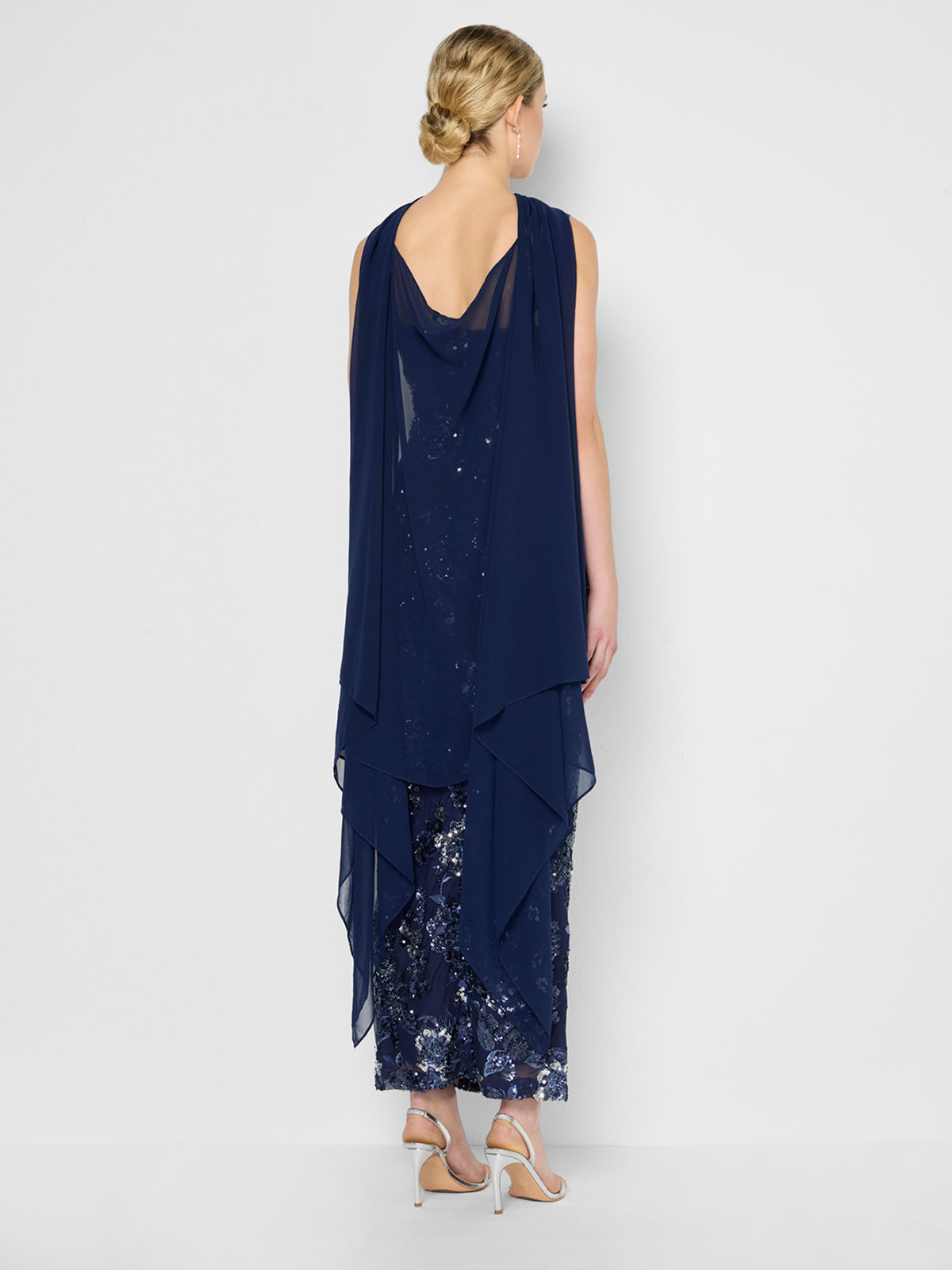 Angeline Navy Chiffon Overlay Wrap