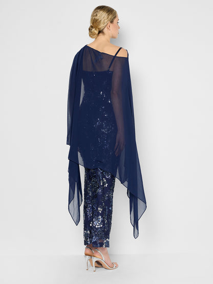 Angeline Navy Chiffon Overlay Wrap