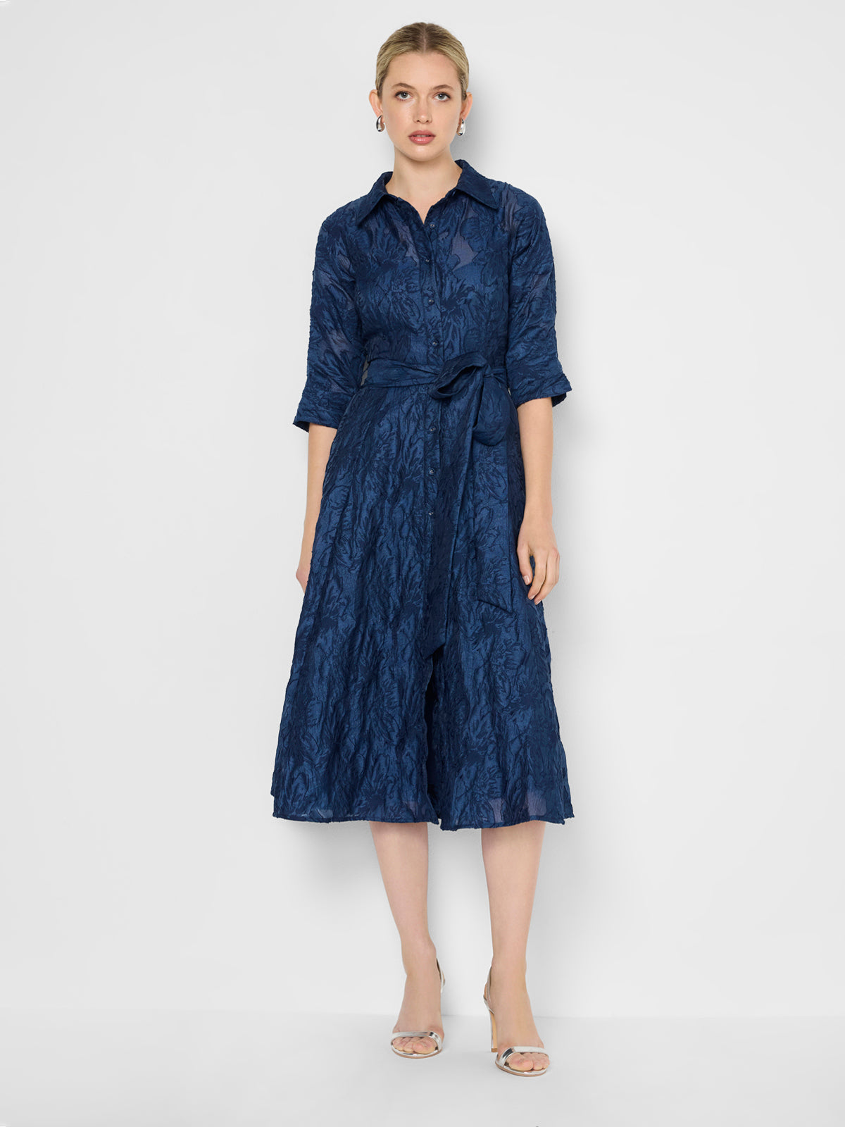 Liv Navy Fit & Flare Jacquard Shirt Dress