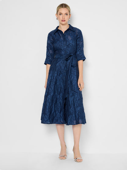 Liv Navy Fit & Flare Jacquard Shirt Dress