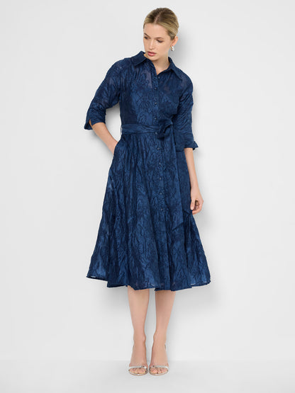 Liv Navy Fit & Flare Jacquard Shirt Dress