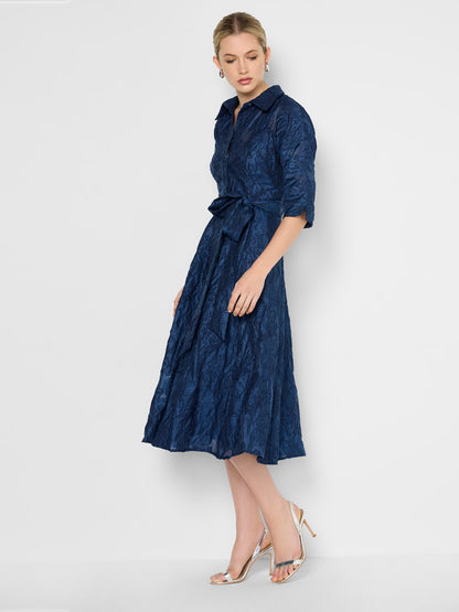 Liv Navy Fit & Flare Jacquard Shirt Dress