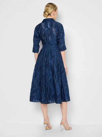 Liv Navy Fit & Flare Jacquard Shirt Dress