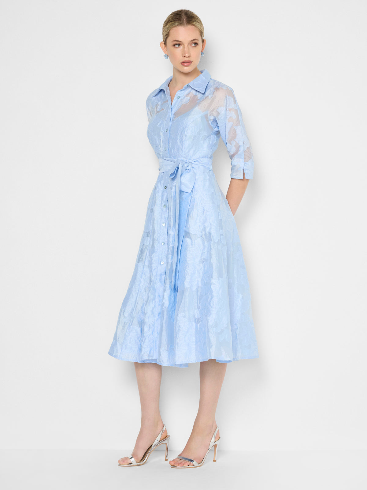 Maeve Sky Blue Jacquard Shirt Dress