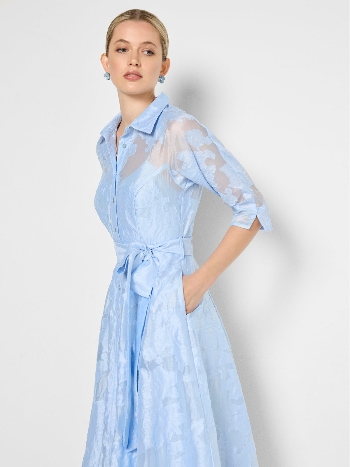 Maeve Sky Blue Jacquard Shirt Dress