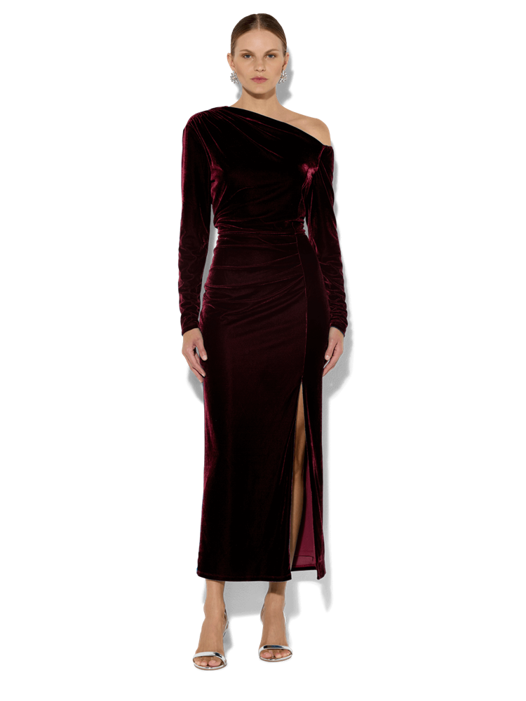 Alissa Merlot Velour Cocktail Dress - Montique Clothing Alissa Merlot Velour Cocktail Dress - Montique Clothing