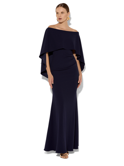 Ariella Navy Stretch Crepe Gown
