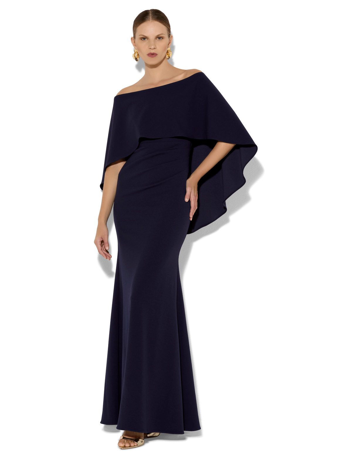 Ariella Navy Stretch Crepe Gown